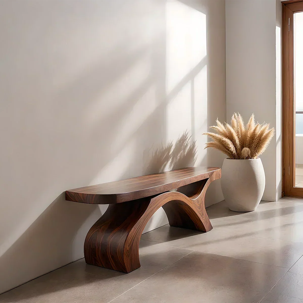 Sculptural Curved Solid Wood Bench – Modern Organic Form