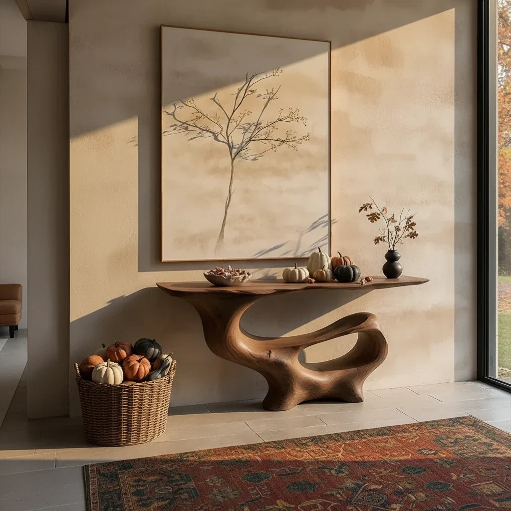 Walnut Console Tables: A Dark Wood Halloween Entryway, No Orange
