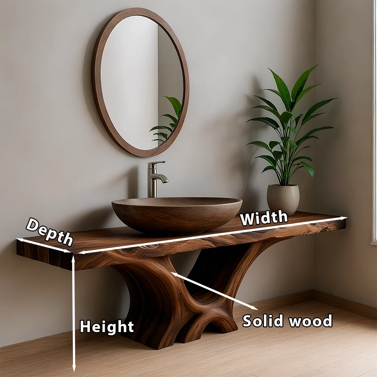 Twin Arch Live Edge Solid Wood Vanity – Japandi Organic Console