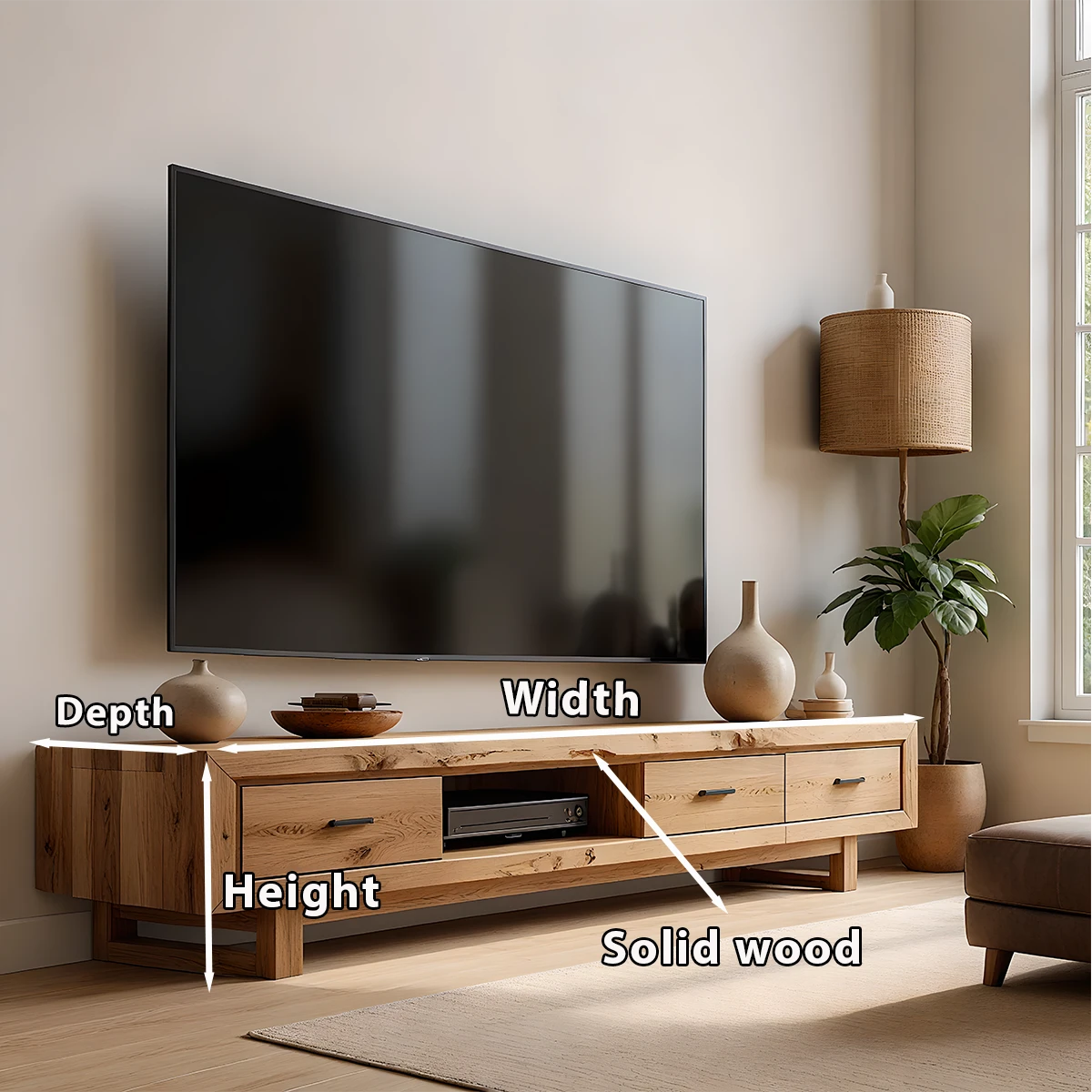 Rustic Beam Solid Wood TV Stand – Handcrafted Japandi Console