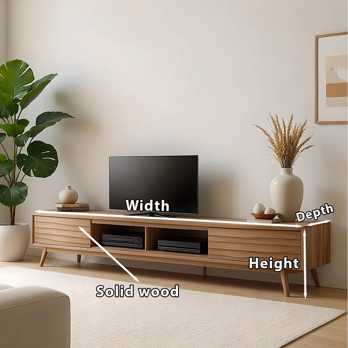 Slatted Solid Wood TV Stand – Japandi Minimalist Console