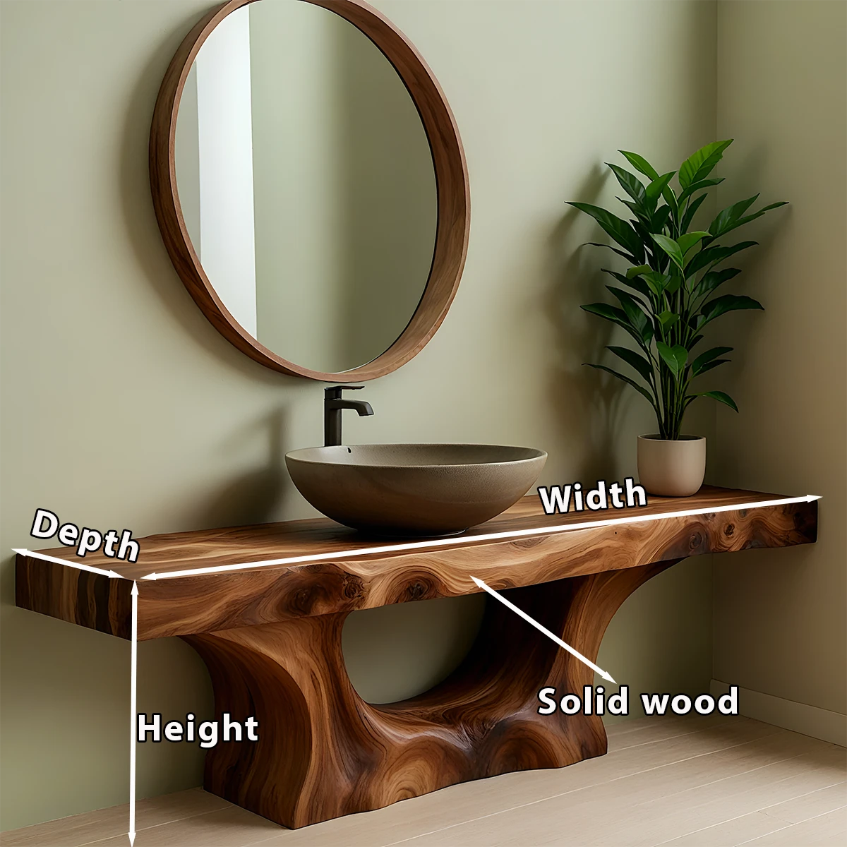 Sculptural Live Edge Solid Wood Vanity – Organic Japandi Bathroom Console