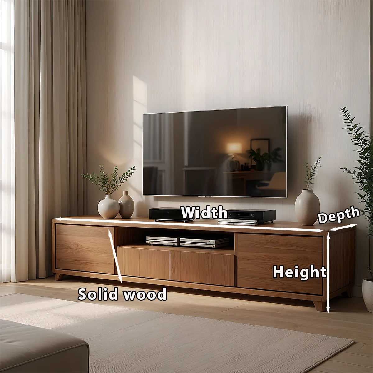 Solid Oak Wood TV Stand – Japandi Modern Minimalist Console
