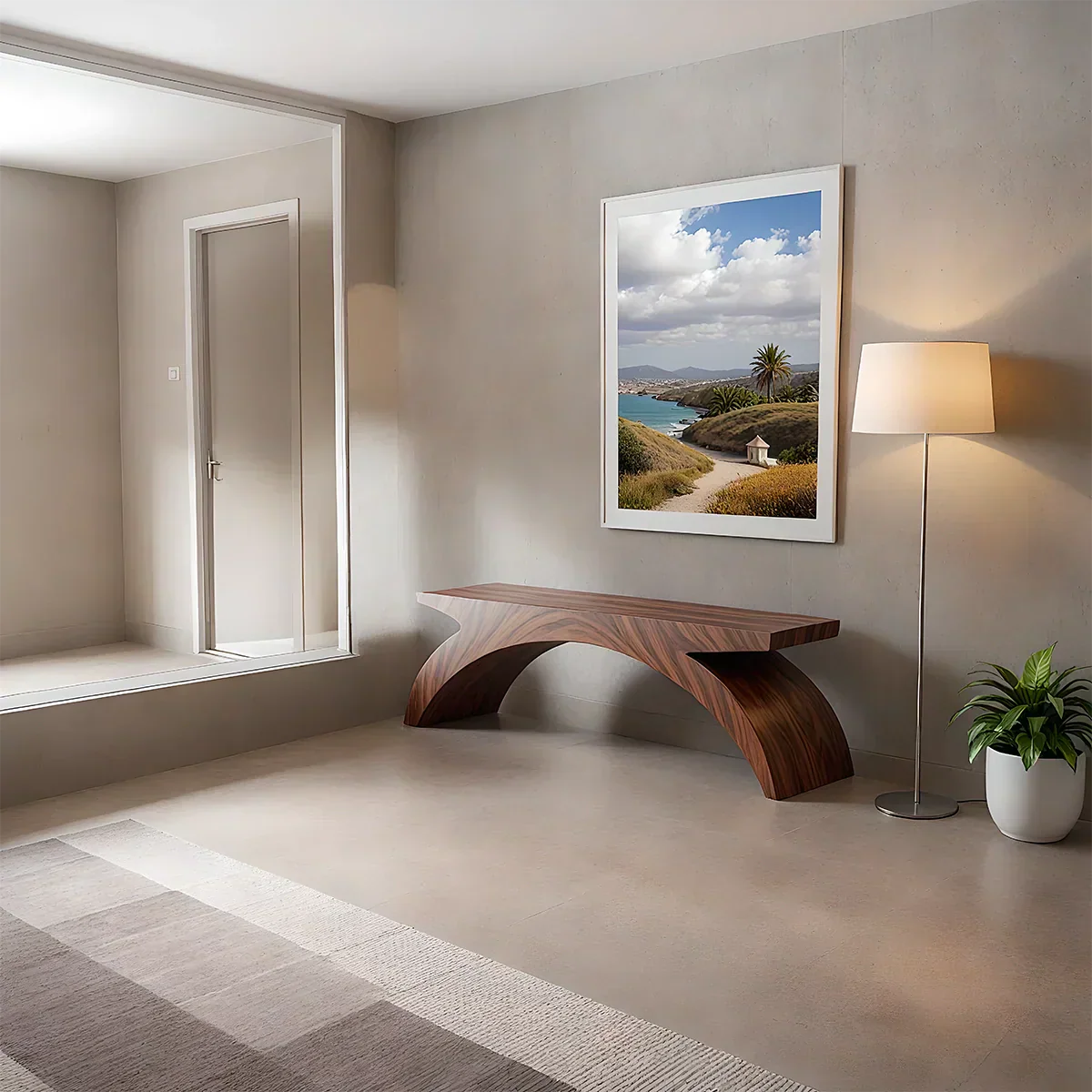 Arched Sculptural Bench in Natural Solid Wood – Wide Arc Edition - Rustiracraft