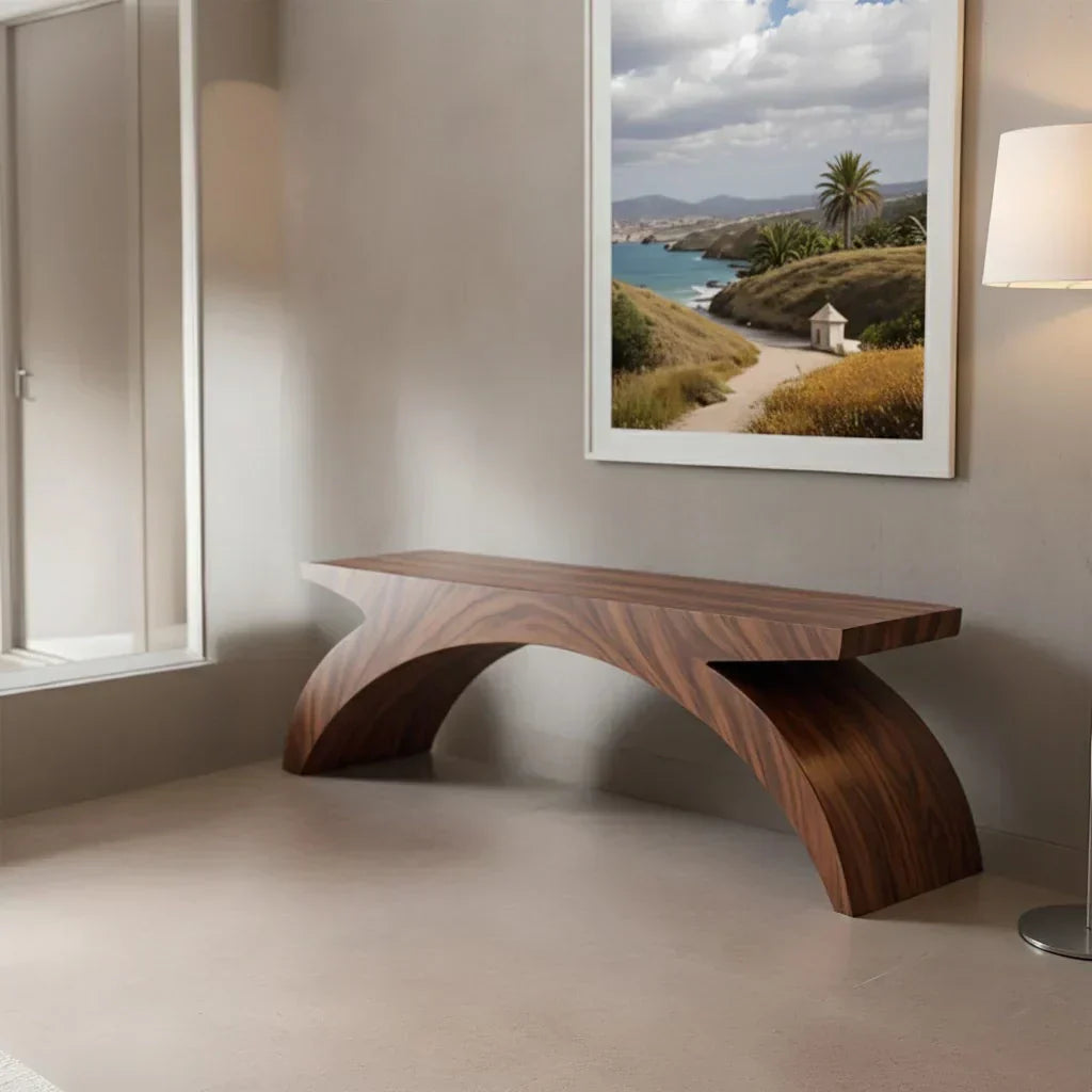 Arched Sculptural Bench in Natural Solid Wood – Wide Arc Edition - Rustiracraft