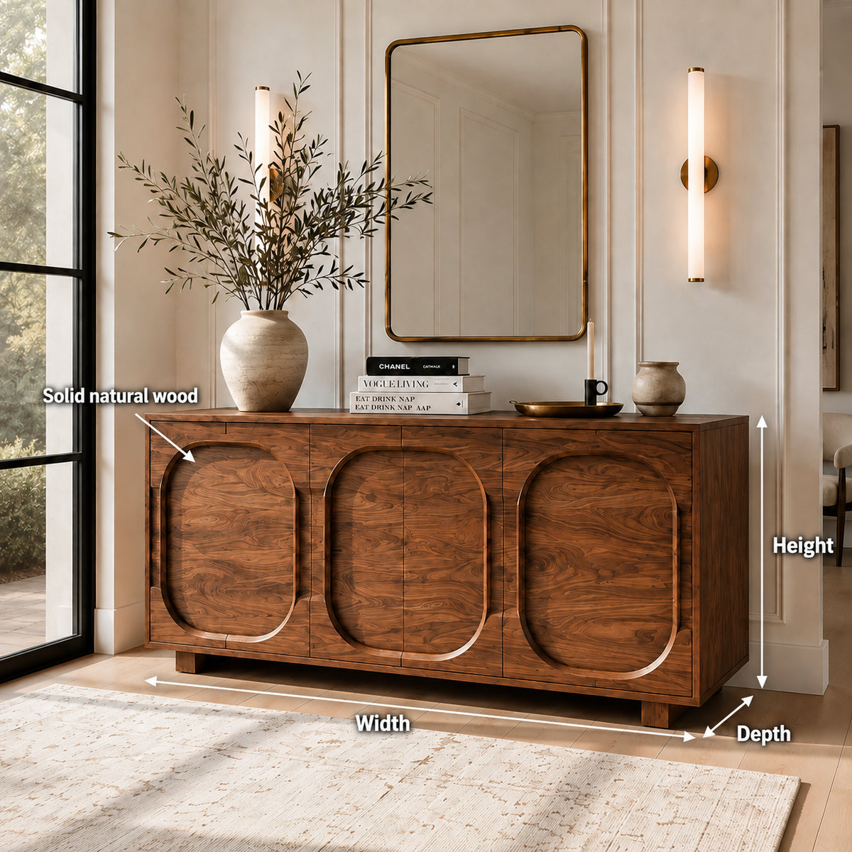 Arched Storage Sideboards in Natural Solid Wood for Dining - Rustiracraft