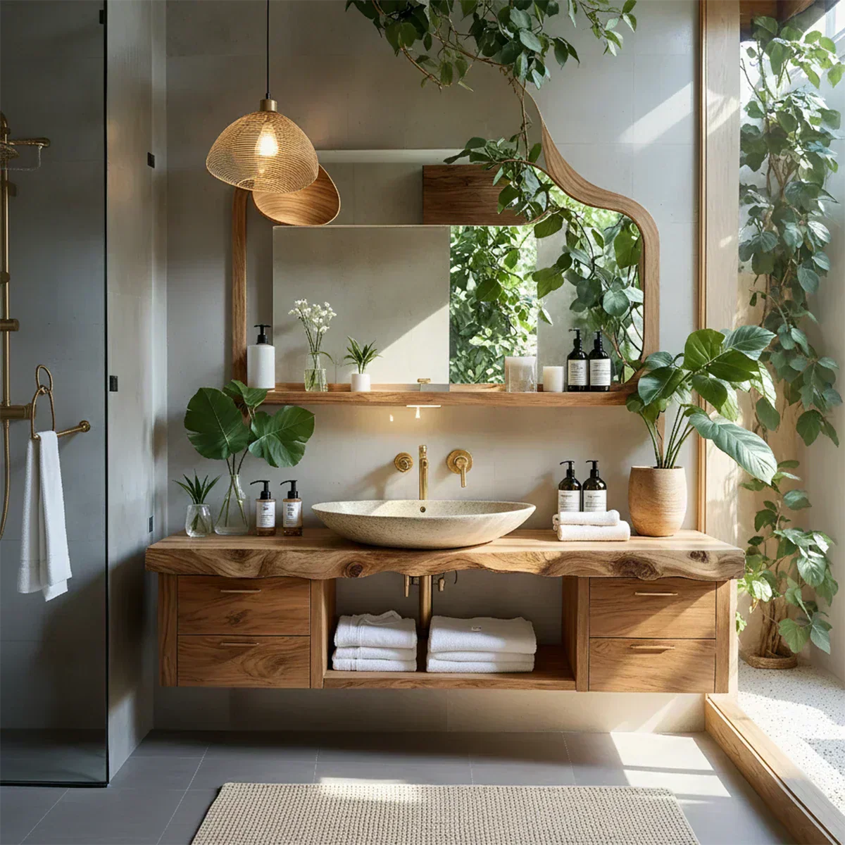Artistic Live Edge Floating Vanity – Organic Japandi Spa Bathroom Console - Rustiracraft