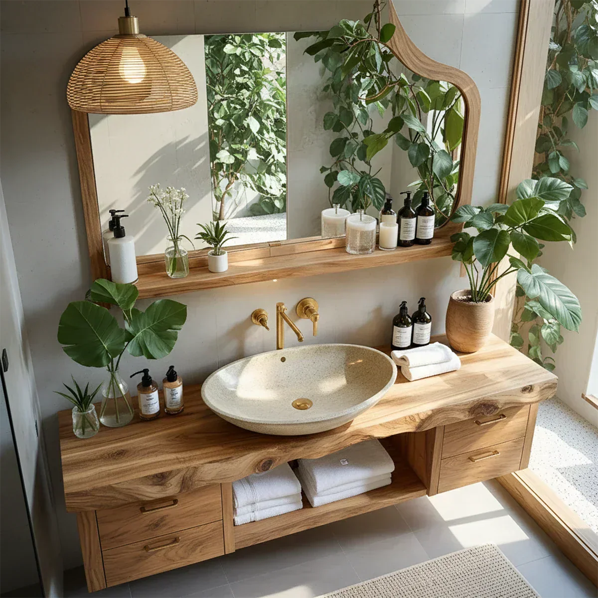 Artistic Live Edge Floating Vanity – Organic Japandi Spa Bathroom Console - Rustiracraft