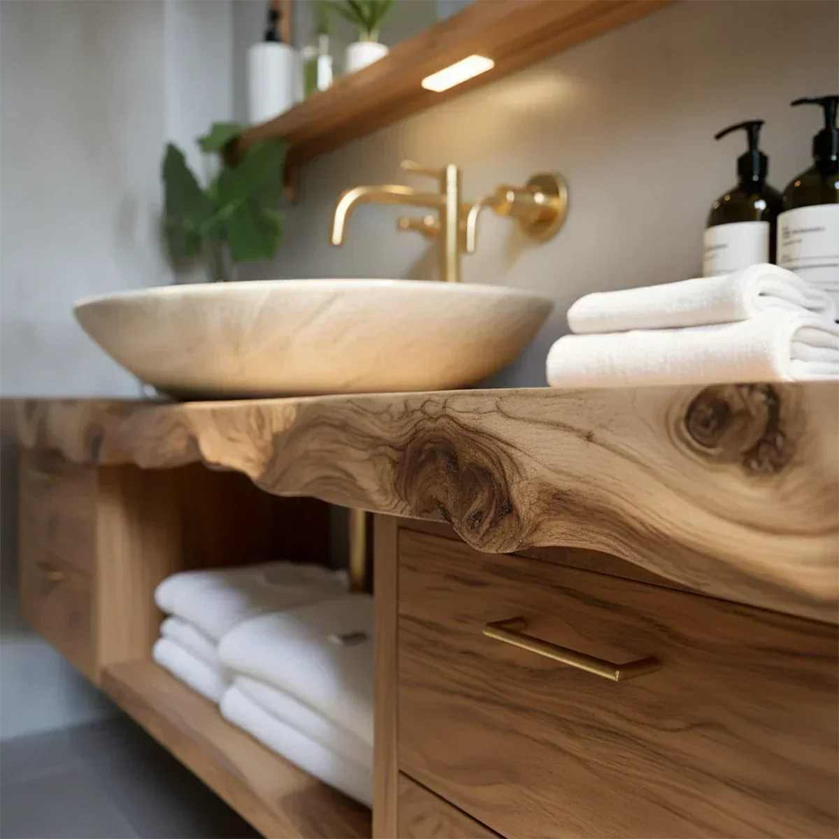 Artistic Live Edge Floating Vanity – Organic Japandi Spa Bathroom Console - Rustiracraft