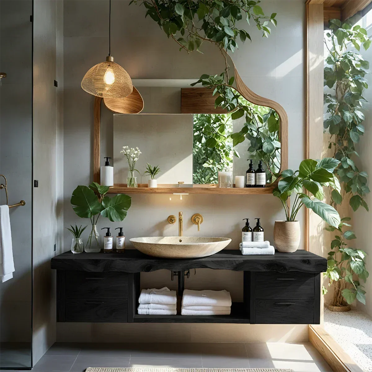 Artistic Live Edge Floating Vanity – Organic Japandi Spa Bathroom Console - Rustiracraft