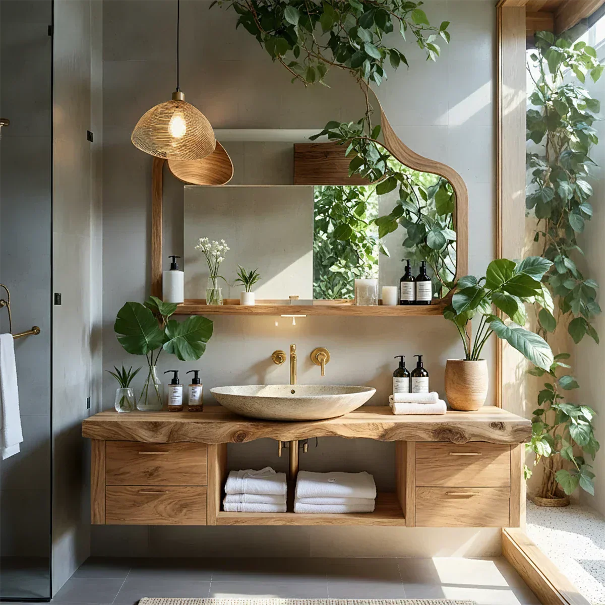Artistic Live Edge Floating Vanity – Organic Japandi Spa Bathroom Console - Rustiracraft