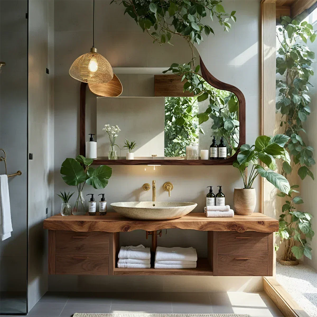 Artistic Live Edge Floating Vanity – Organic Japandi Spa Bathroom Console - Rustiracraft