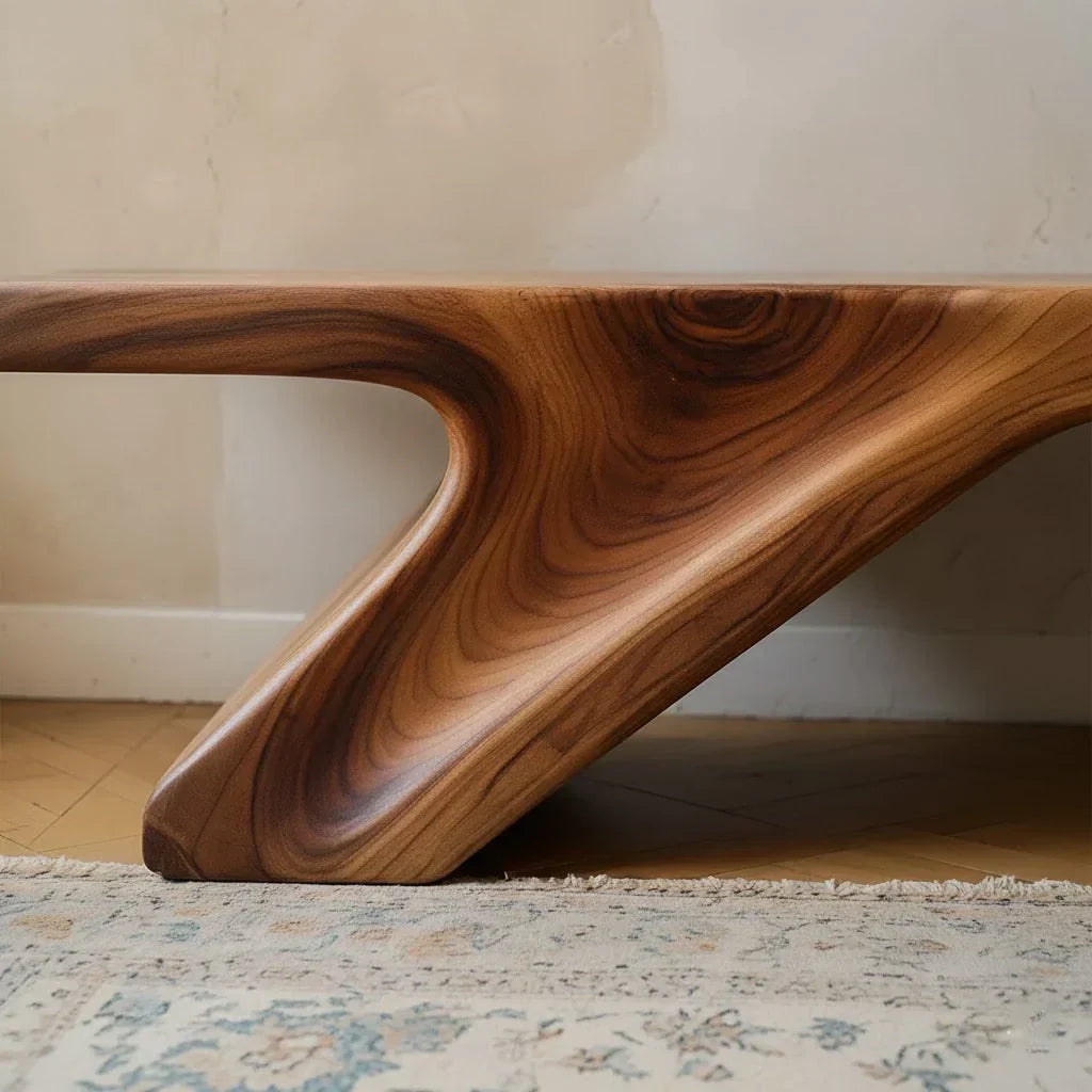 Asymmetric Sculpted Solid Wood Bench – Minimal Flowing Form - Rustiracraft