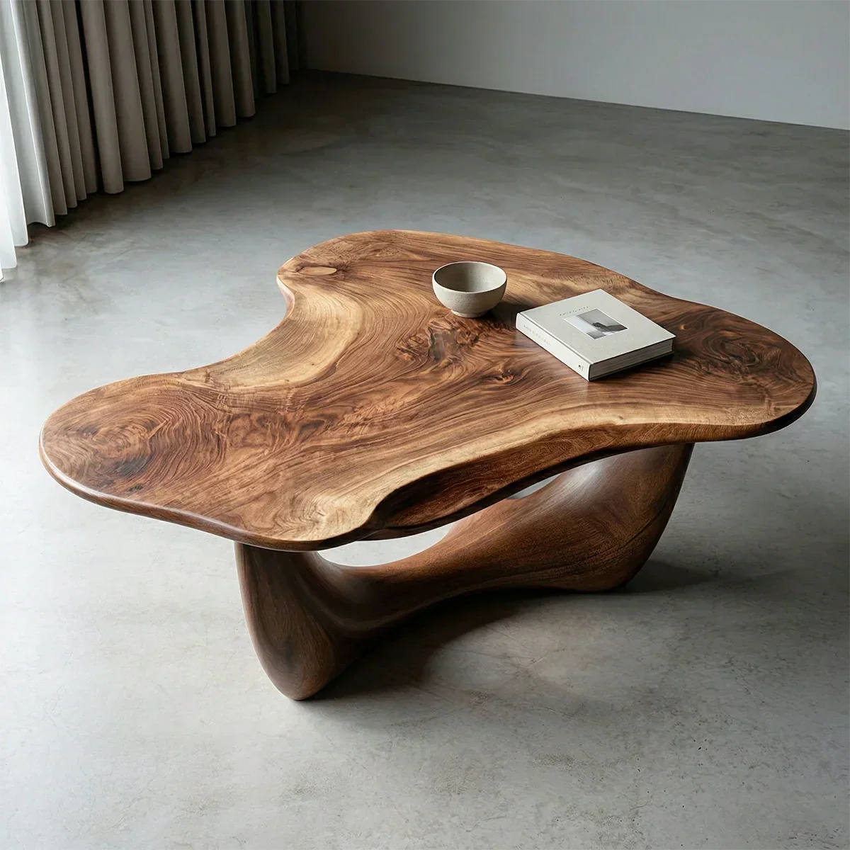 Asymmetrical Sculptural Coffee Table in Organic Natural Solid Wood - Rustiracraft