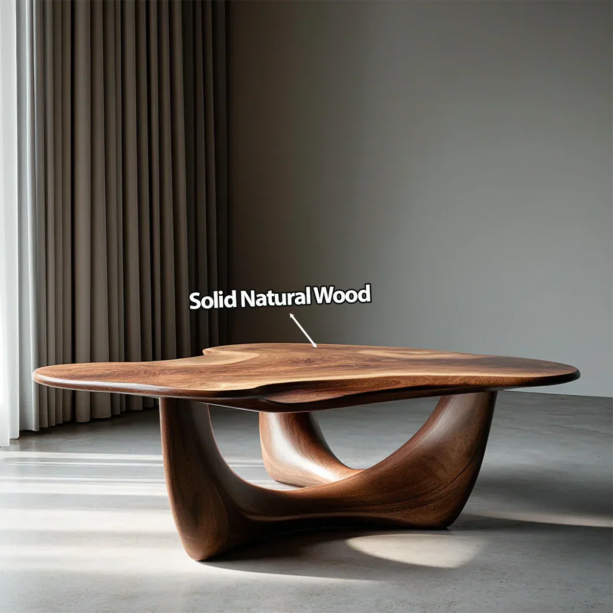 Asymmetrical Sculptural Coffee Table in Organic Natural Solid Wood - Rustiracraft