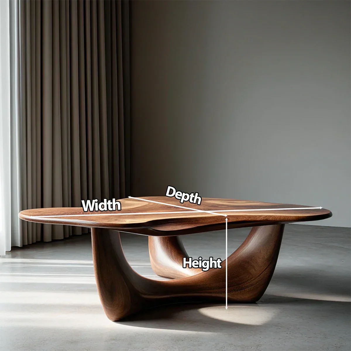 Asymmetrical Sculptural Coffee Table in Organic Natural Solid Wood - Rustiracraft
