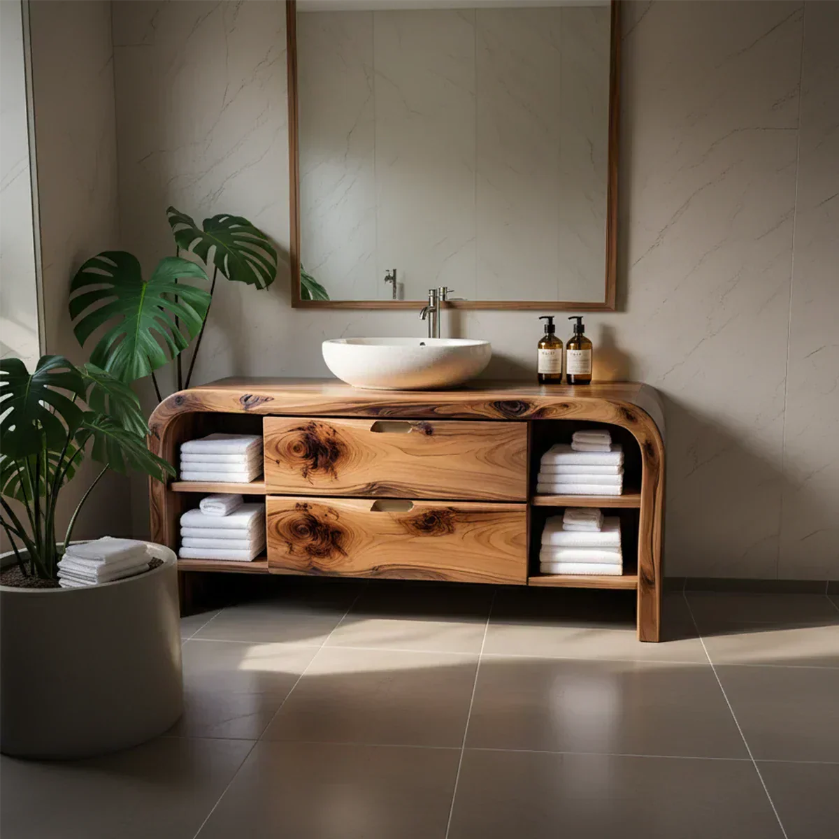 Aurora Bathroom Vanity – Natural Solid Wood Modern - Rustiracraft