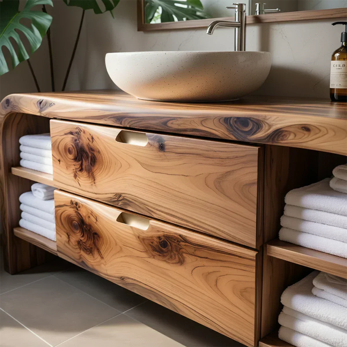 Aurora Bathroom Vanity – Natural Solid Wood Modern - Rustiracraft
