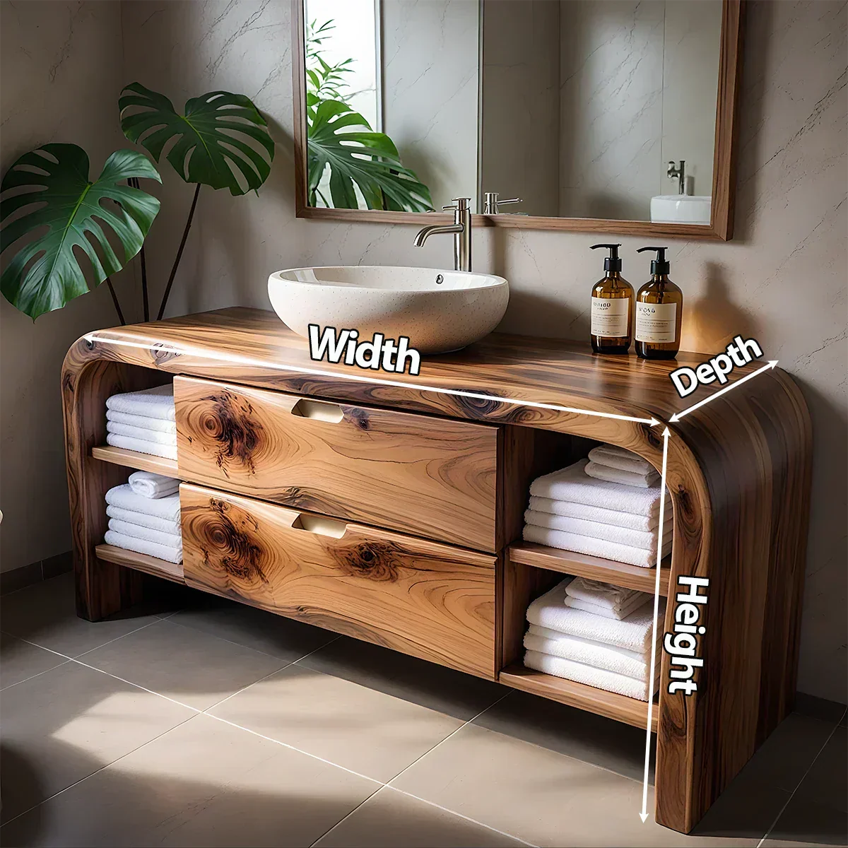 Aurora Bathroom Vanity – Natural Solid Wood Modern - Rustiracraft