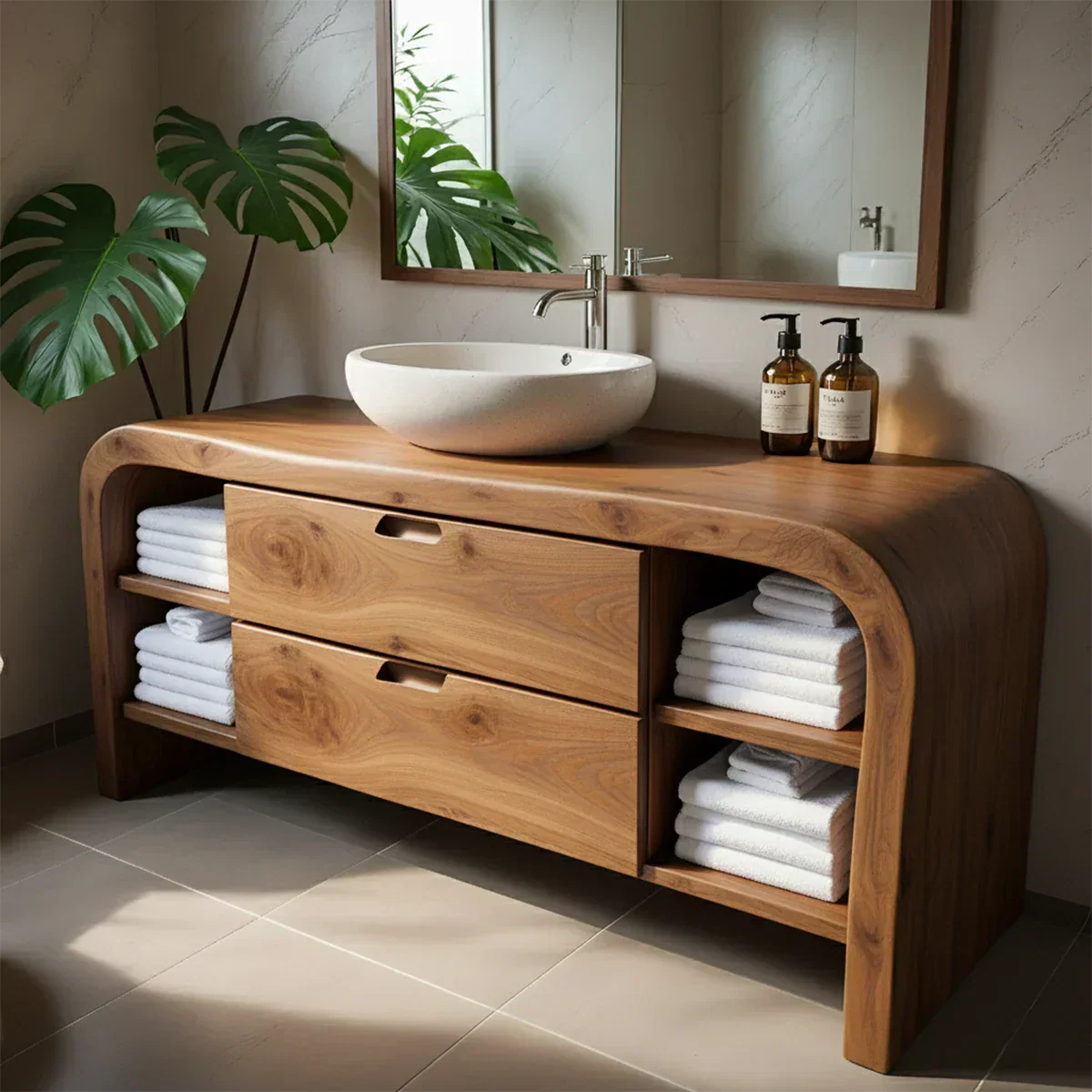 Aurora Bathroom Vanity – Natural Solid Wood Modern - Rustiracraft