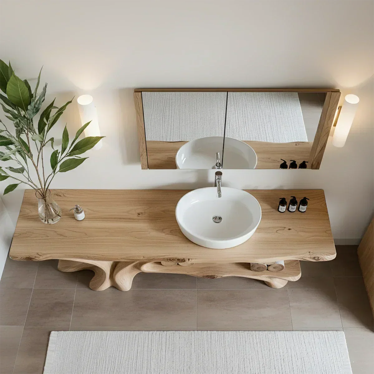 Branch Form Solid Wood Vanity with Flowing Organic Structure - Rustiracraft