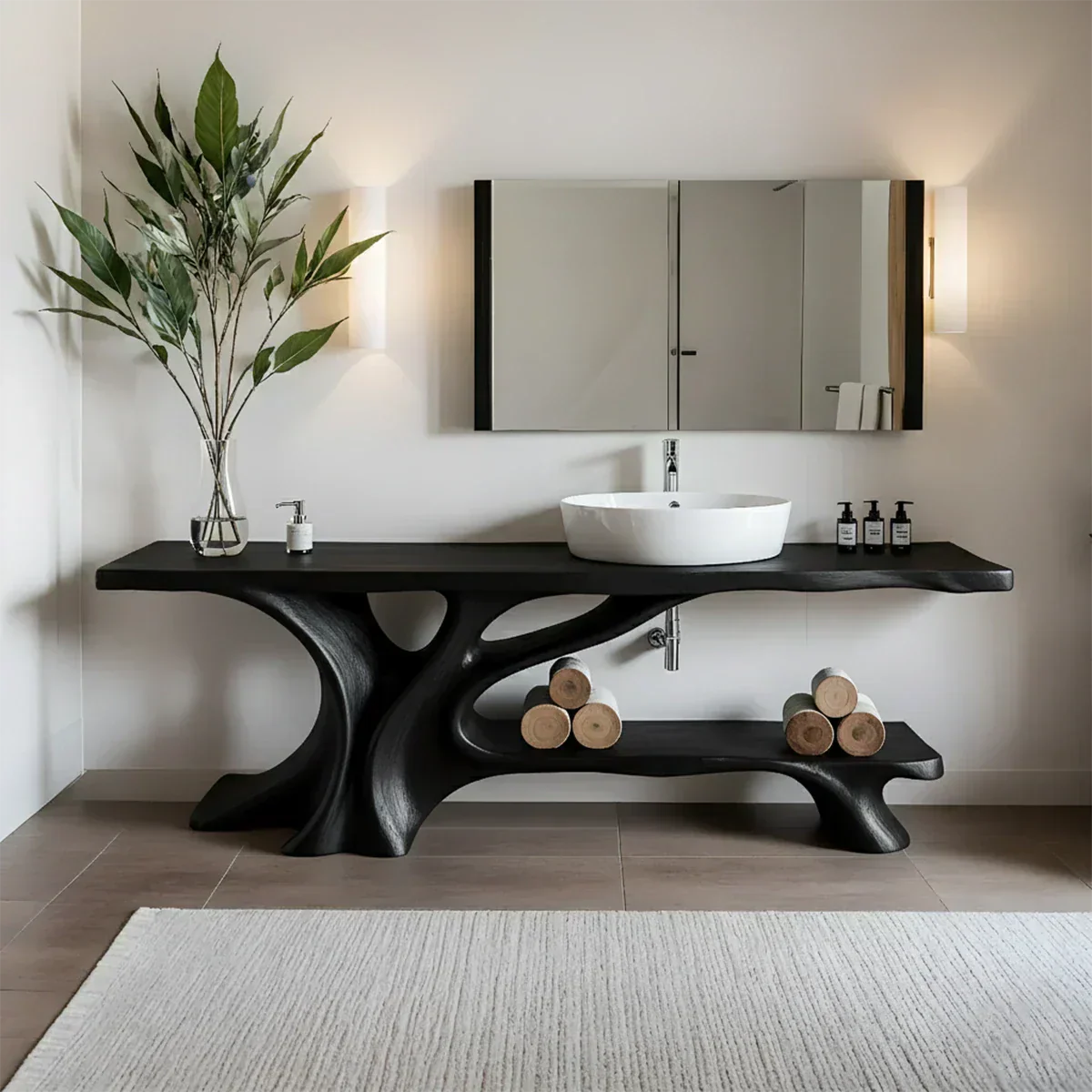 Branch Form Solid Wood Vanity with Flowing Organic Structure - Rustiracraft