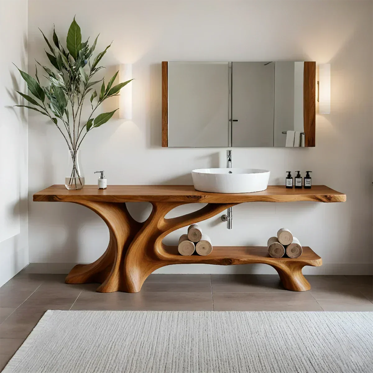 Branch Form Solid Wood Vanity with Flowing Organic Structure - Rustiracraft