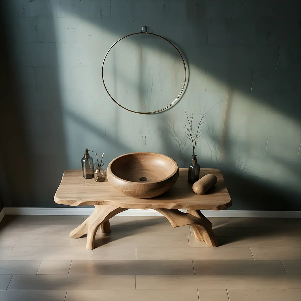 BranchArc Vanity – Sculpted Solid Wood Bathroom Console - Rustiracraft