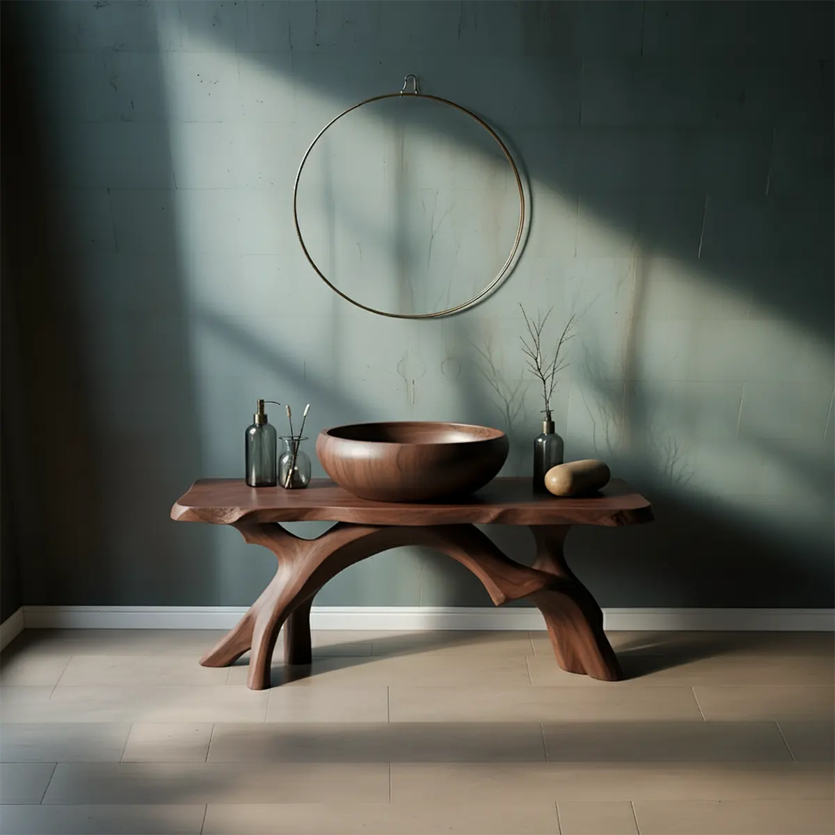 BranchArc Vanity – Sculpted Solid Wood Bathroom Console - Rustiracraft