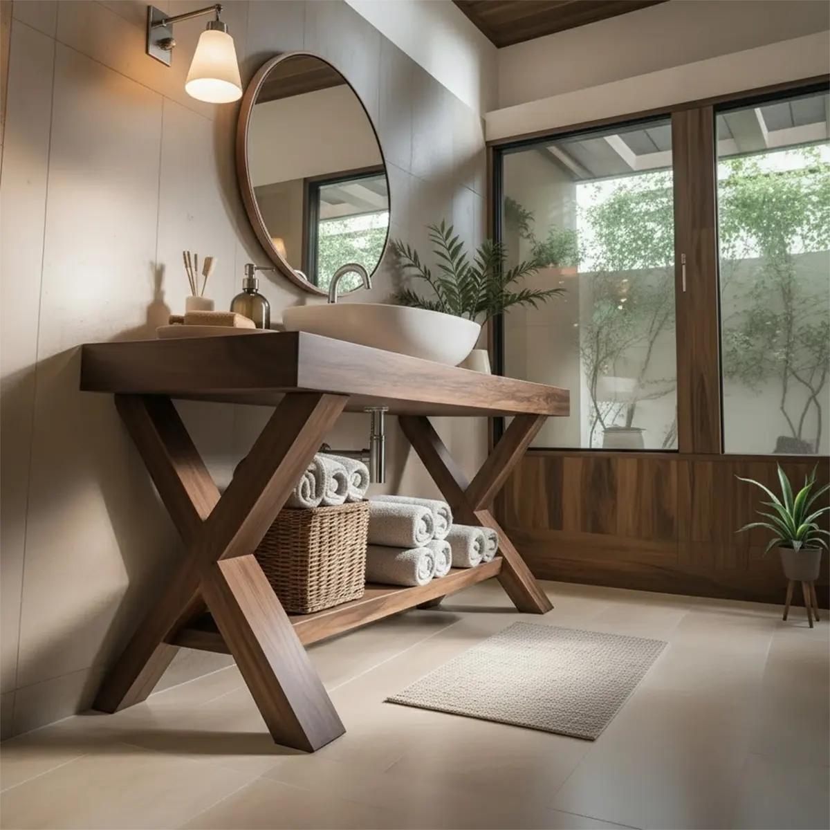 CrossBeam Vanity – Solid Wood Rustic Bathroom Design - Rustiracraft