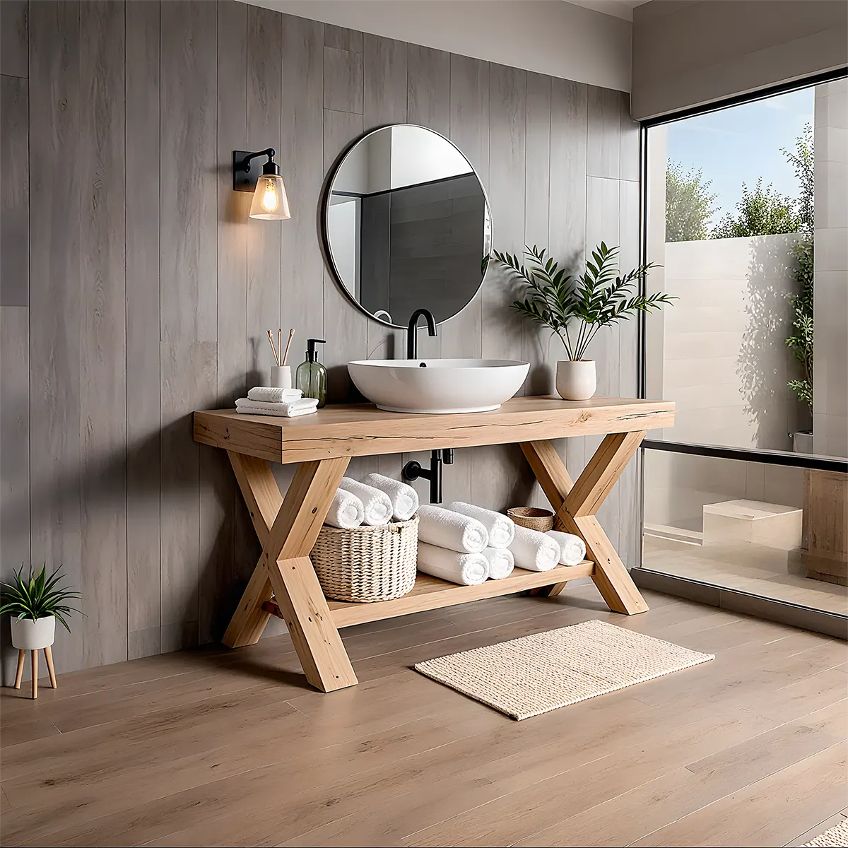 CrossBeam Vanity – Solid Wood Rustic Bathroom Design - Rustiracraft