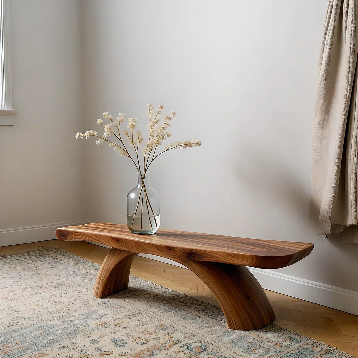 Curved Bench in Natural Solid Wood – Soft Arc Edition - Rustiracraft