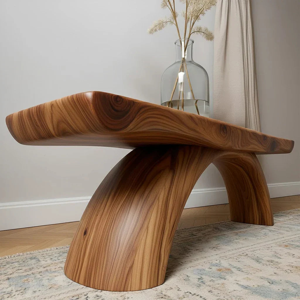 Curved Bench in Natural Solid Wood – Soft Arc Edition - Rustiracraft