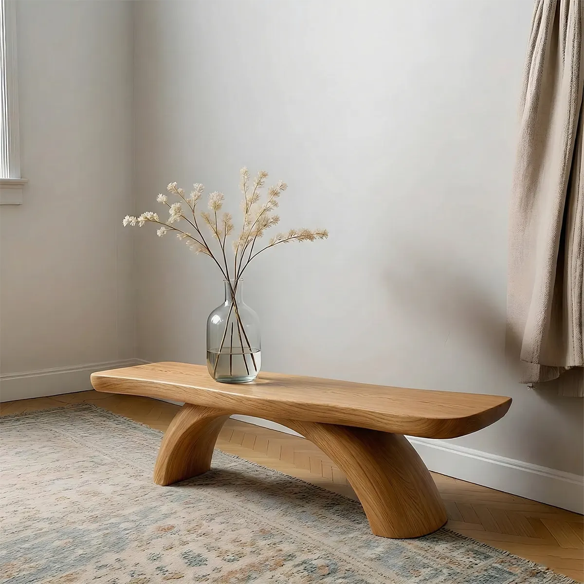 Curved Bench in Natural Solid Wood – Soft Arc Edition - Rustiracraft