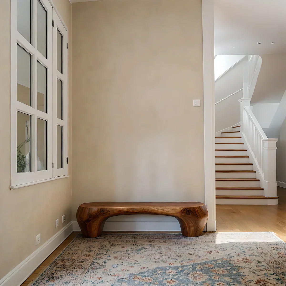 Curved Minimalist Bench in Natural Solid Wood – Soft Arch Form - Rustiracraft