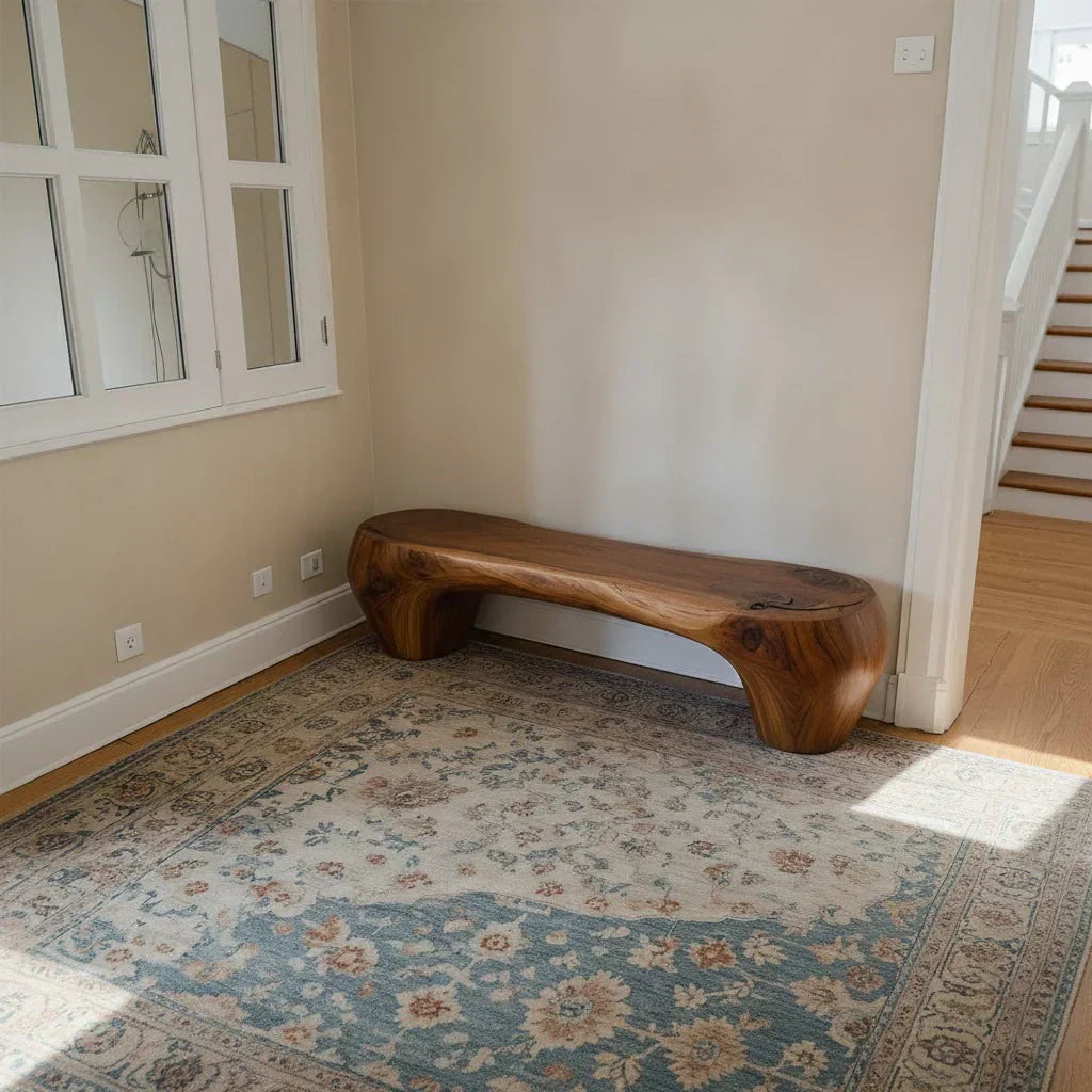 Curved Minimalist Bench in Natural Solid Wood – Soft Arch Form - Rustiracraft