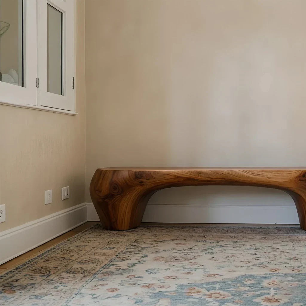 Curved Minimalist Bench in Natural Solid Wood – Soft Arch Form - Rustiracraft