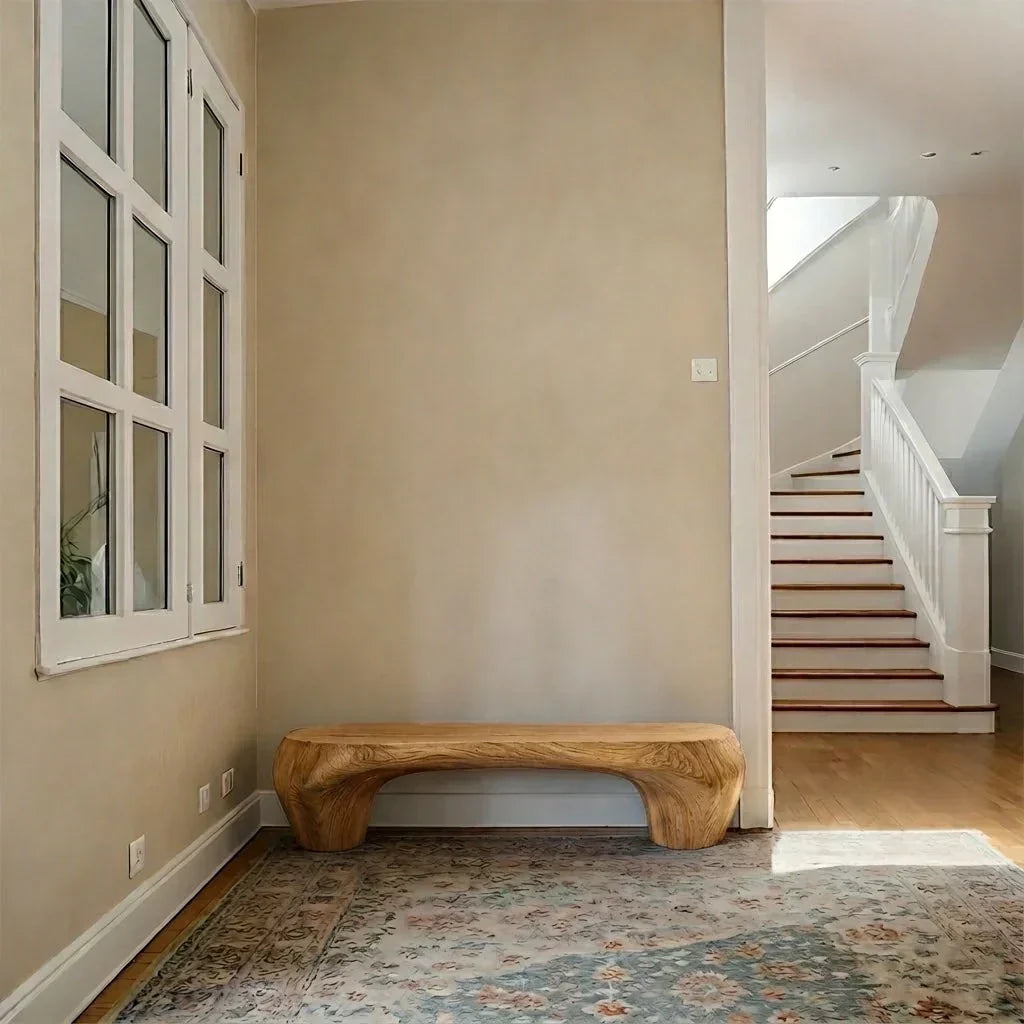 Curved Minimalist Bench in Natural Solid Wood – Soft Arch Form - Rustiracraft