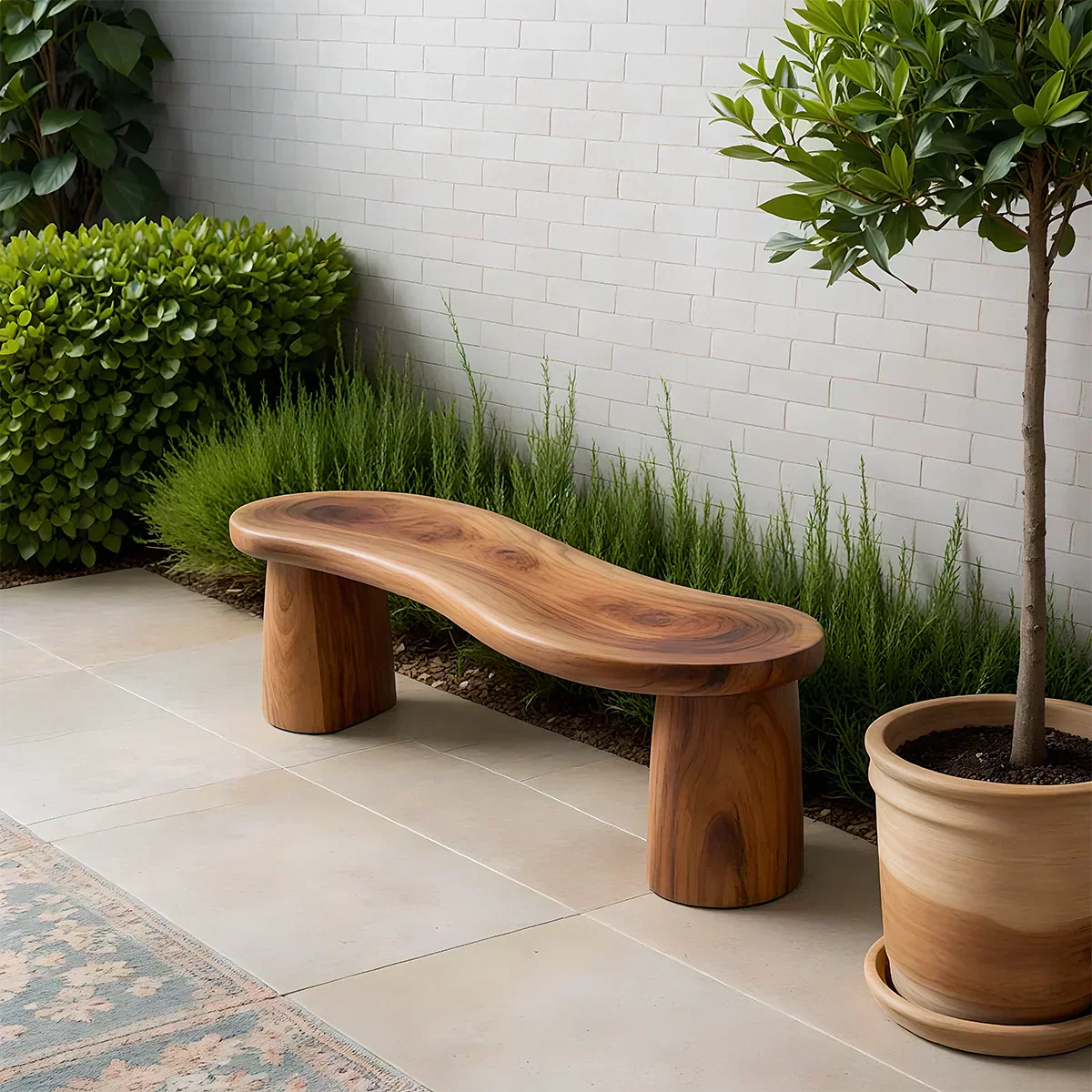 Curved Sculptural Solid Wood Bench – Soft Flow Form - Rustiracraft