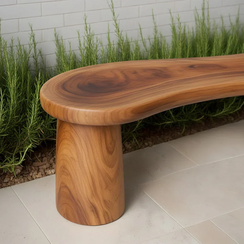 Curved Sculptural Solid Wood Bench – Soft Flow Form - Rustiracraft