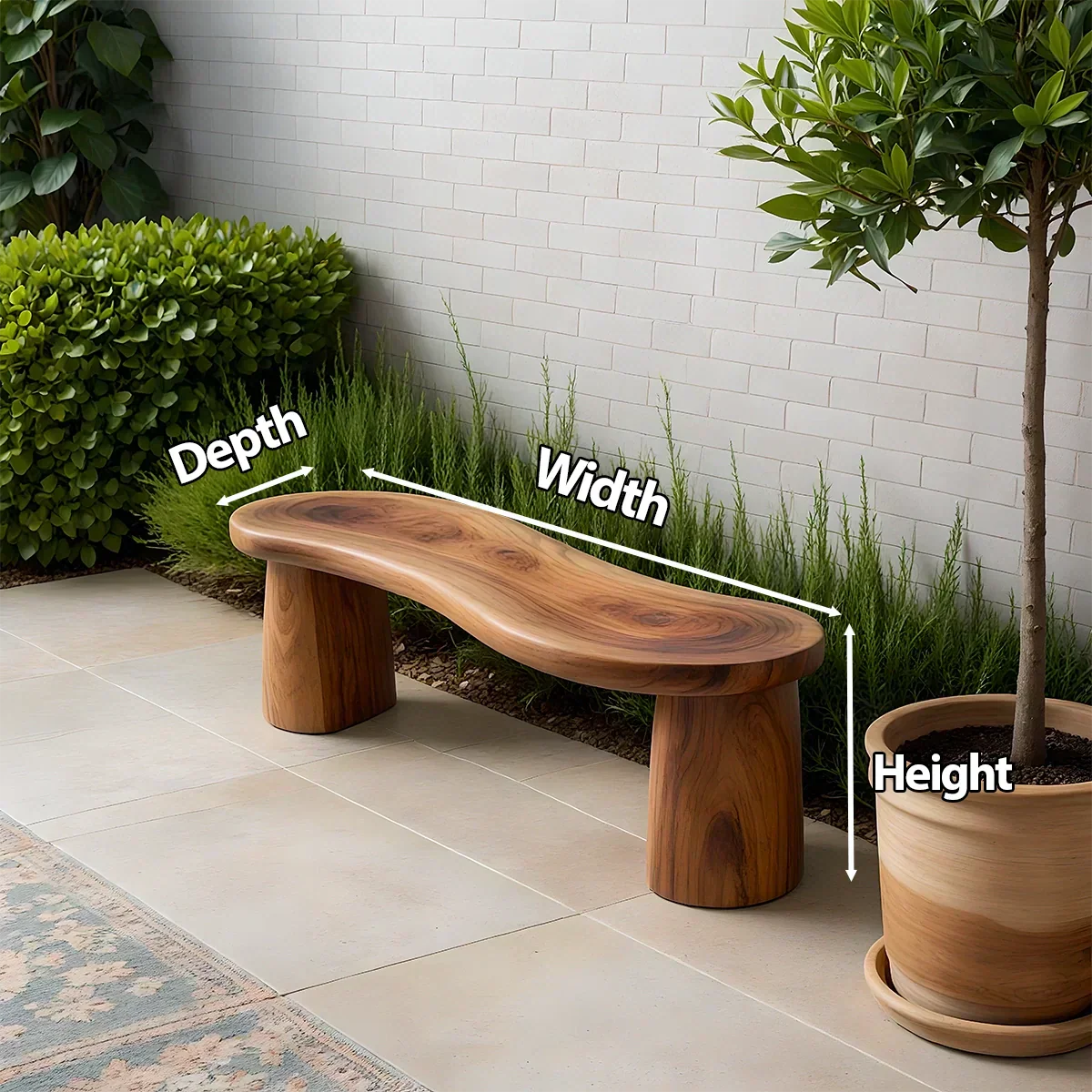 Curved Sculptural Solid Wood Bench – Soft Flow Form - Rustiracraft