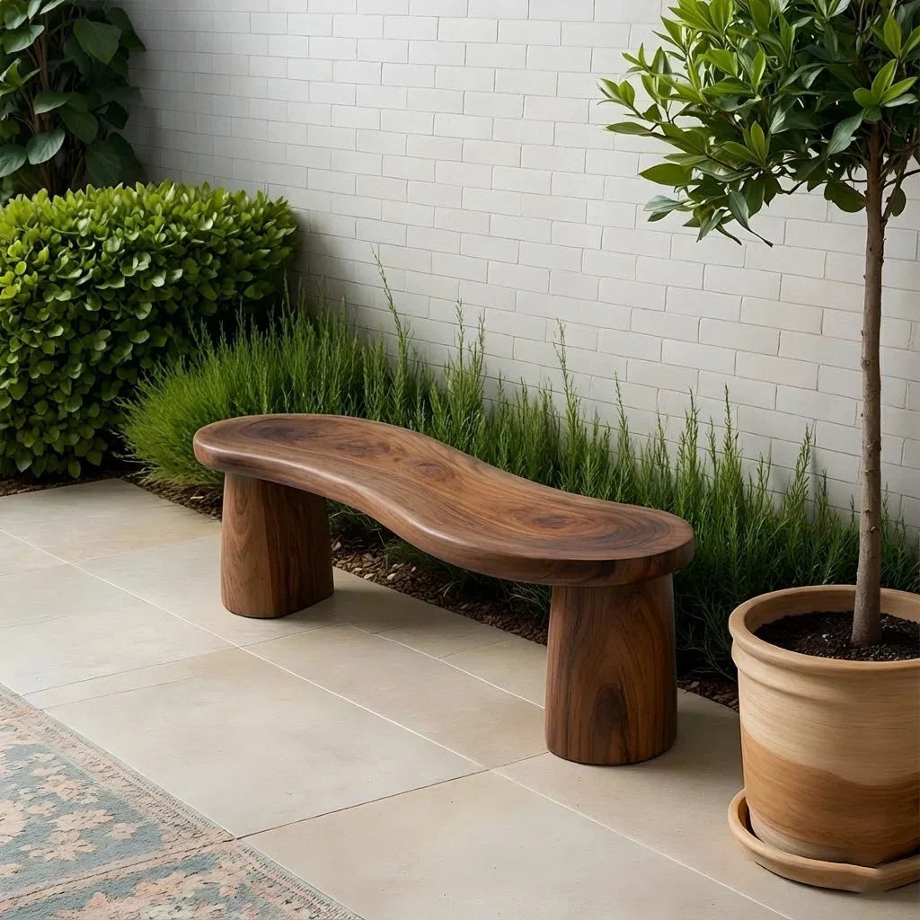 Curved Sculptural Solid Wood Bench – Soft Flow Form - Rustiracraft