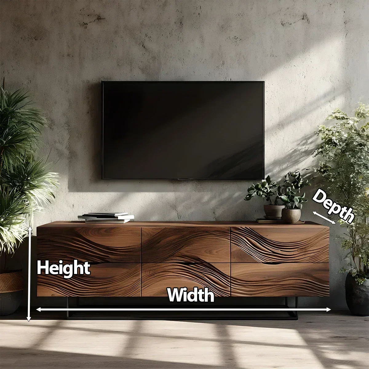 Dark Walnut Sculpted TV Stand – Modern Organic Wave Media Console - Rustiracraft
