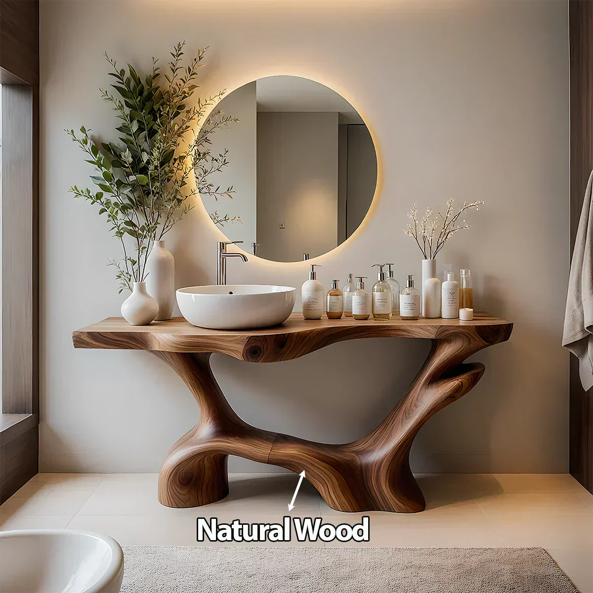Double-Sculpted Wood Pedestal Vanity – Modern Bathroom Sink Table - Rustiracraft