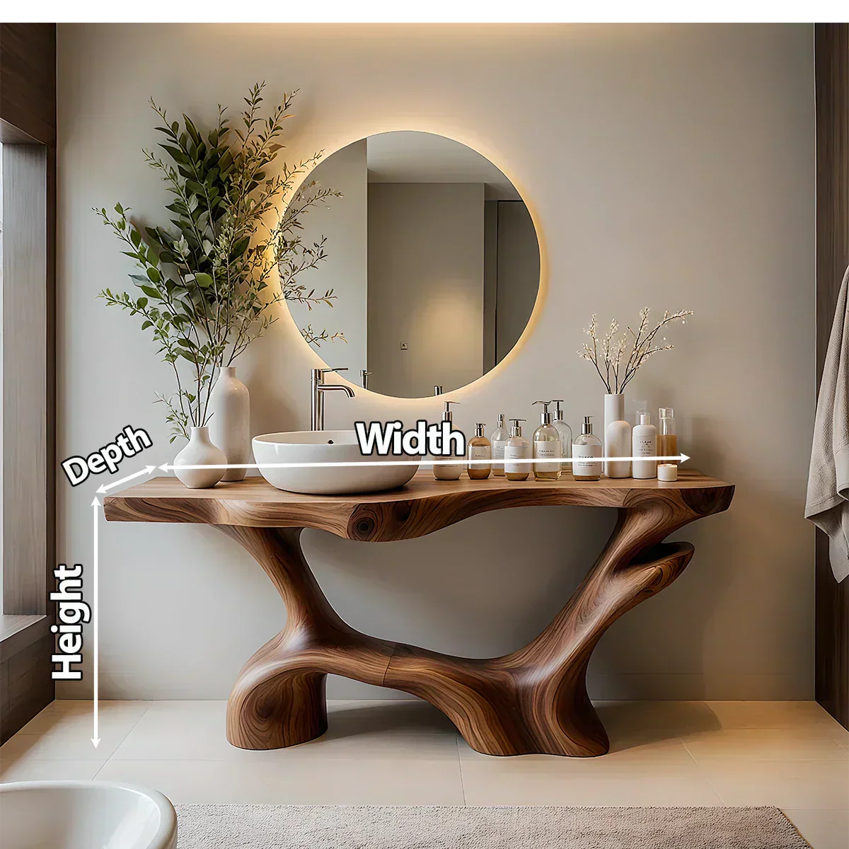 Double-Sculpted Wood Pedestal Vanity – Modern Bathroom Sink Table - Rustiracraft