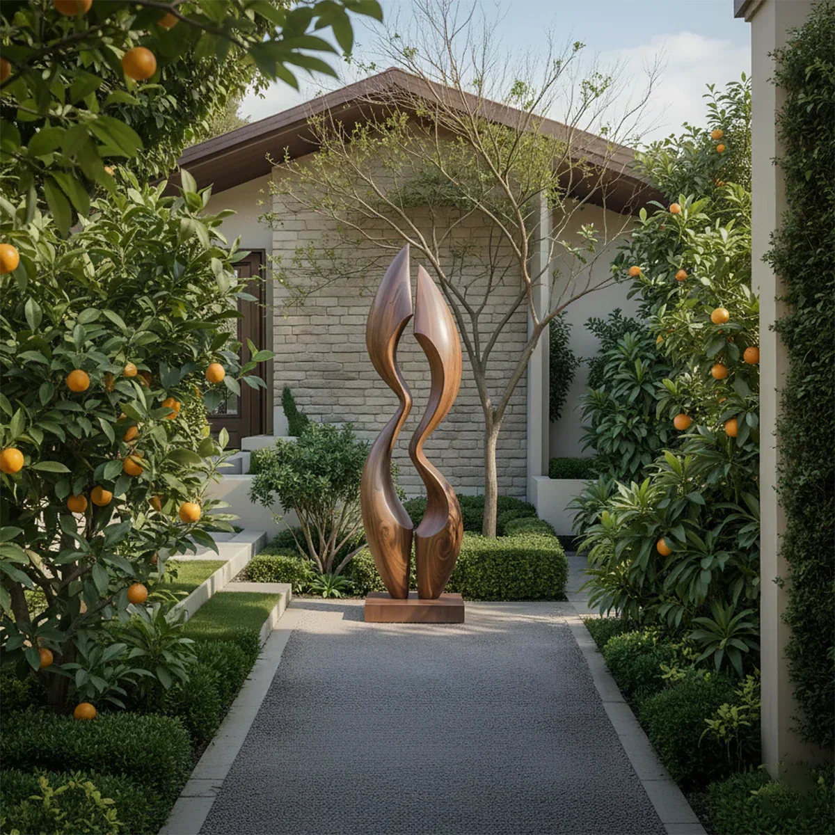 Dual Crest Abstract Sculpture for Modern Spaces - Rustiracraft