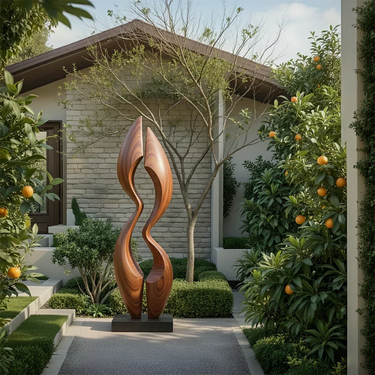 Dual Crest Abstract Sculpture for Modern Spaces - Rustiracraft