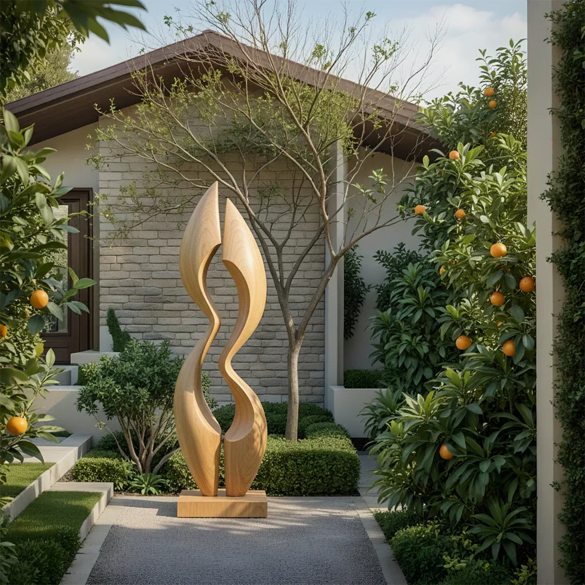 Dual Crest Abstract Sculpture for Modern Spaces - Rustiracraft