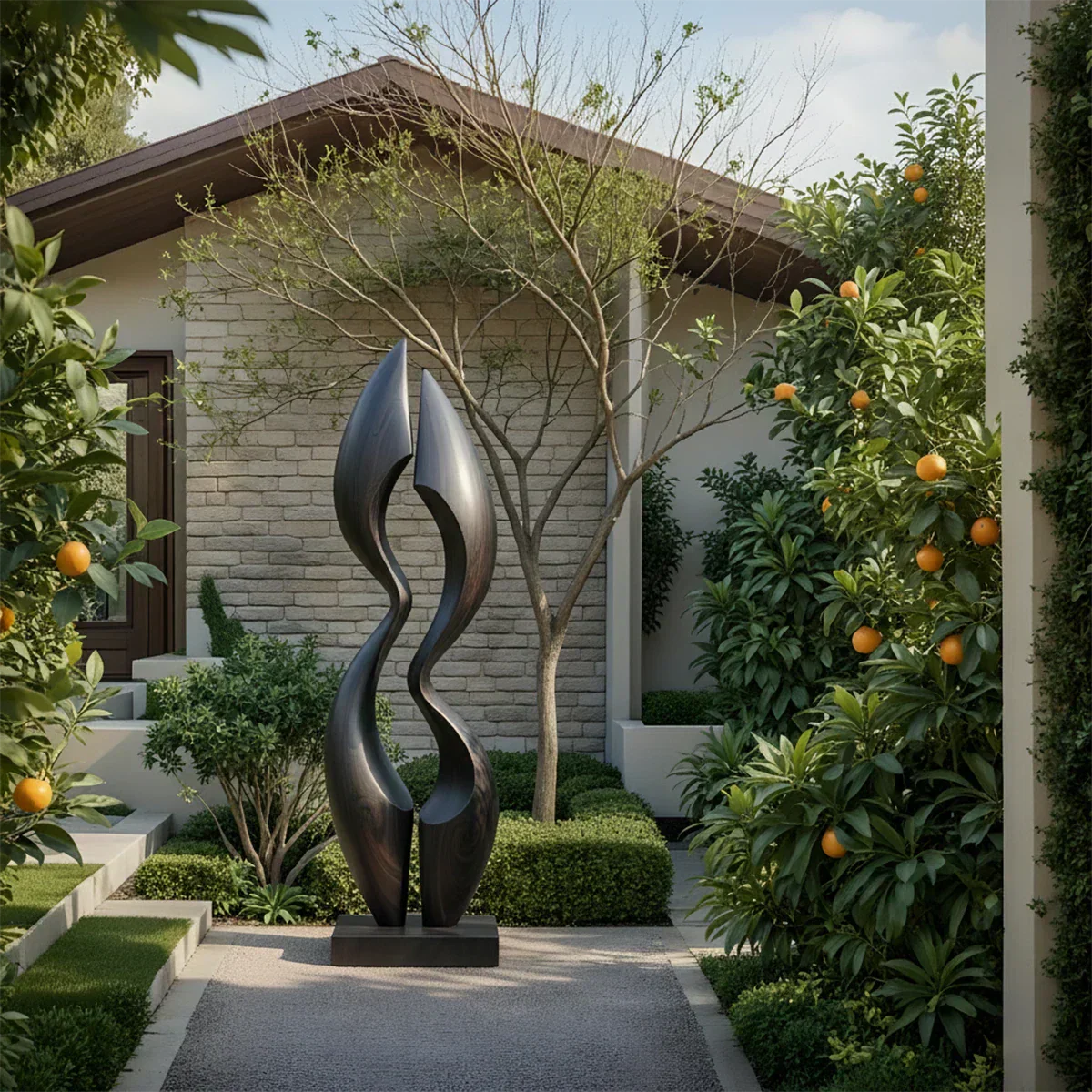 Dual Crest Abstract Sculpture for Modern Spaces - Rustiracraft