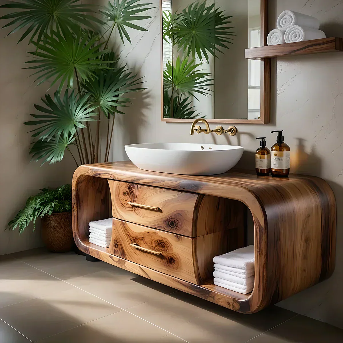 Elysian Bathroom Vanity – Natural Solid Wood Organic Modern - Rustiracraft